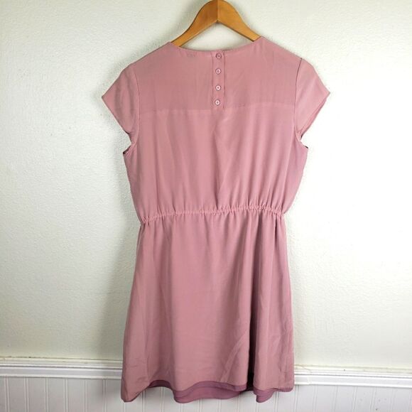 Women's Fossil Fanned Button Lilac Mauve Short Elegant Silk Dress Size Small - Picture 8 of 12